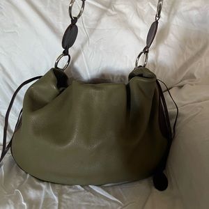 Green leather handbag